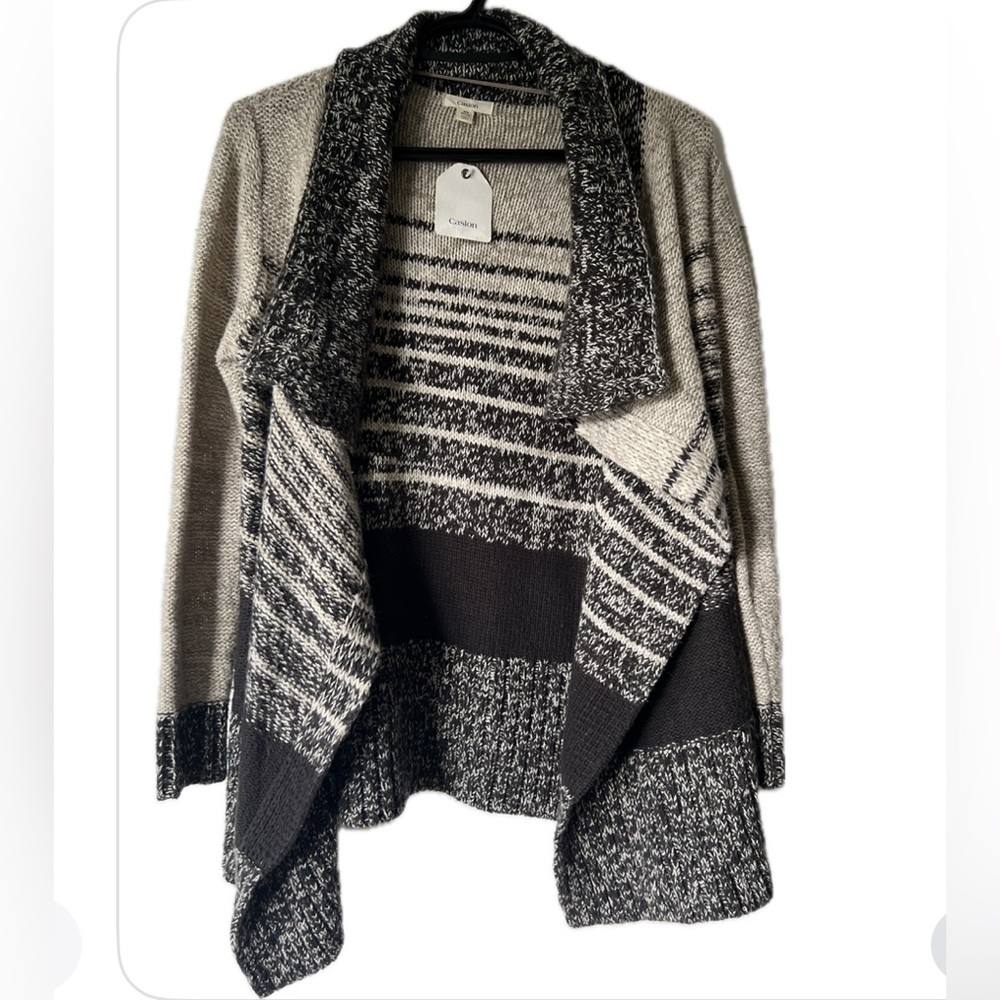 Caslon Angora Blend Cream Black Cardigan Knit Sweater Open Front - XS